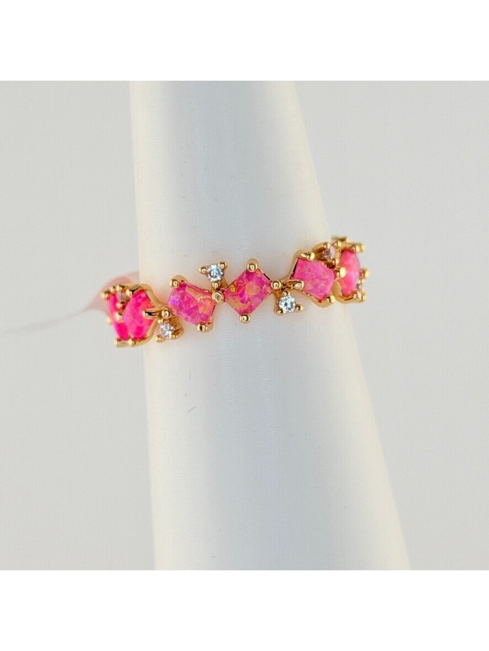Bomb Party October 2026 Sz 9 "Band Of Beauty" Pink Fire Opal on Yellow Gold